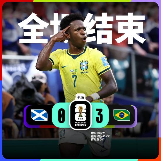 巴西3-0苏格兰出线！内马尔替补上场