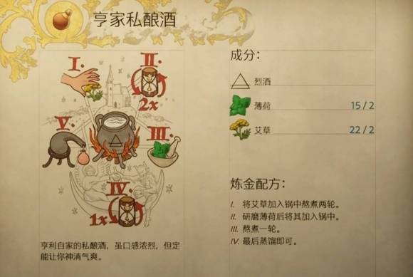 《天国拯救2》全炼金配方和效果一览_亨家私酿酒 (Moonshine)