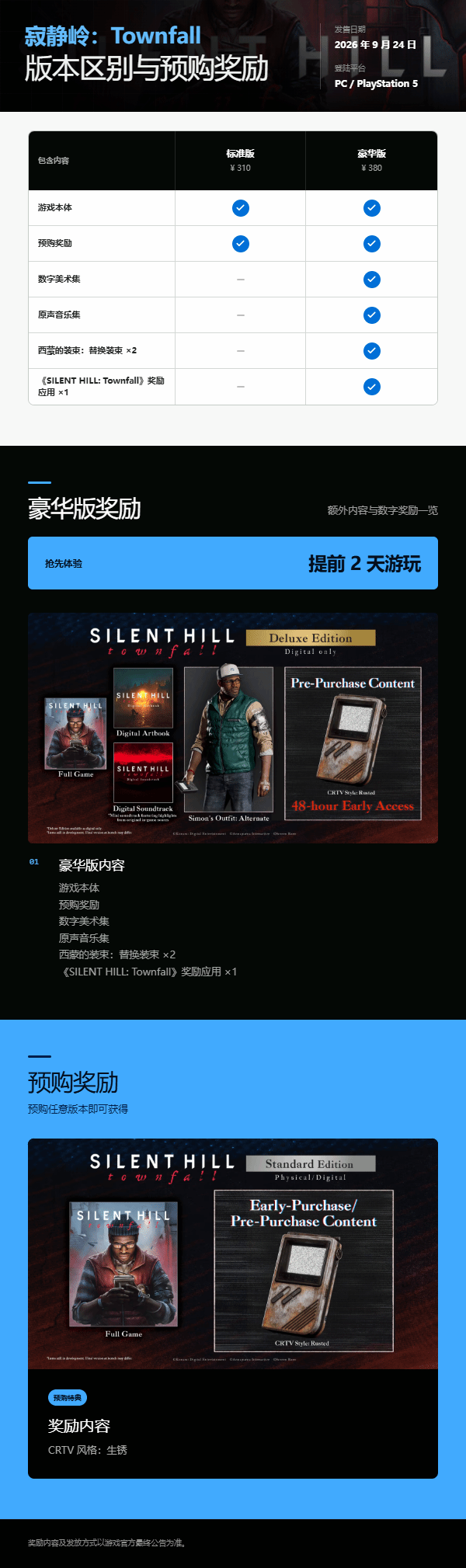 《寂静岭Townfall》版本区别和预购奖励