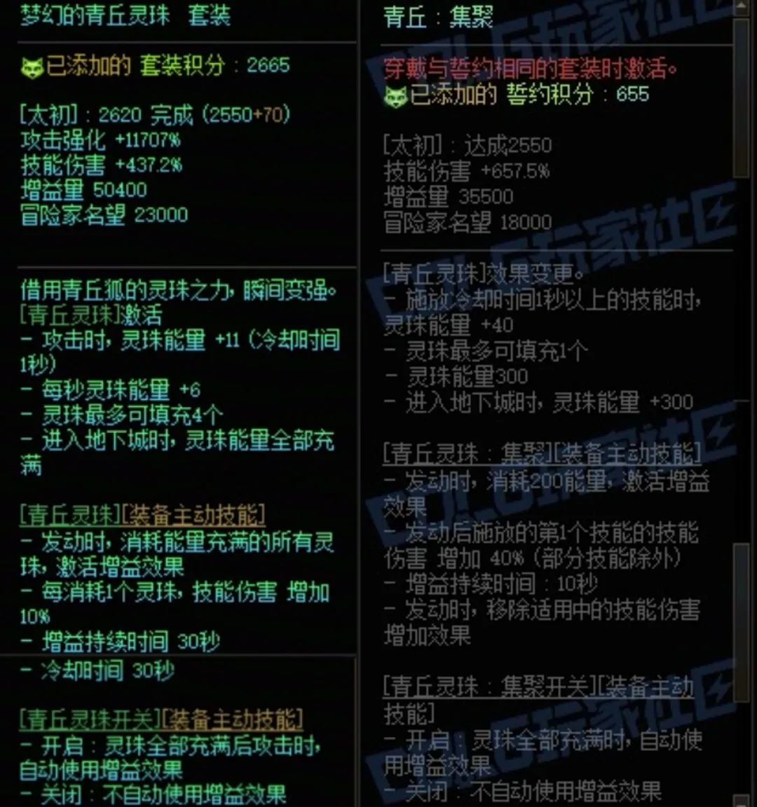DNF青丘套加青丘右搭配属性是什么 DNF青丘套加青丘右搭配属性一览