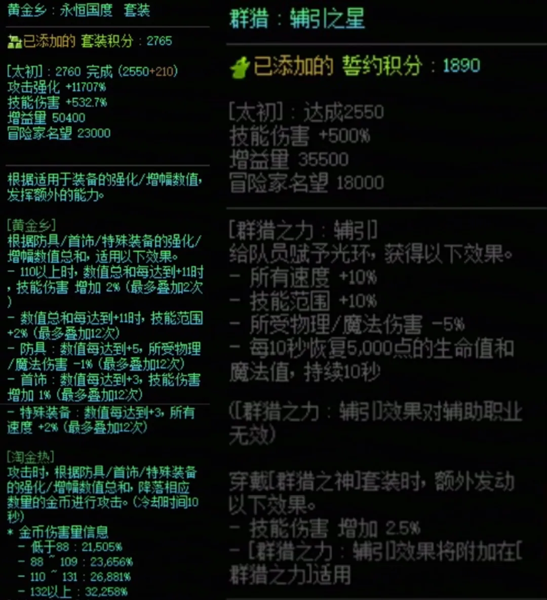 DNF群猎套加黄金乡搭配属性是什么 DNF群猎套加黄金乡搭配属性一览