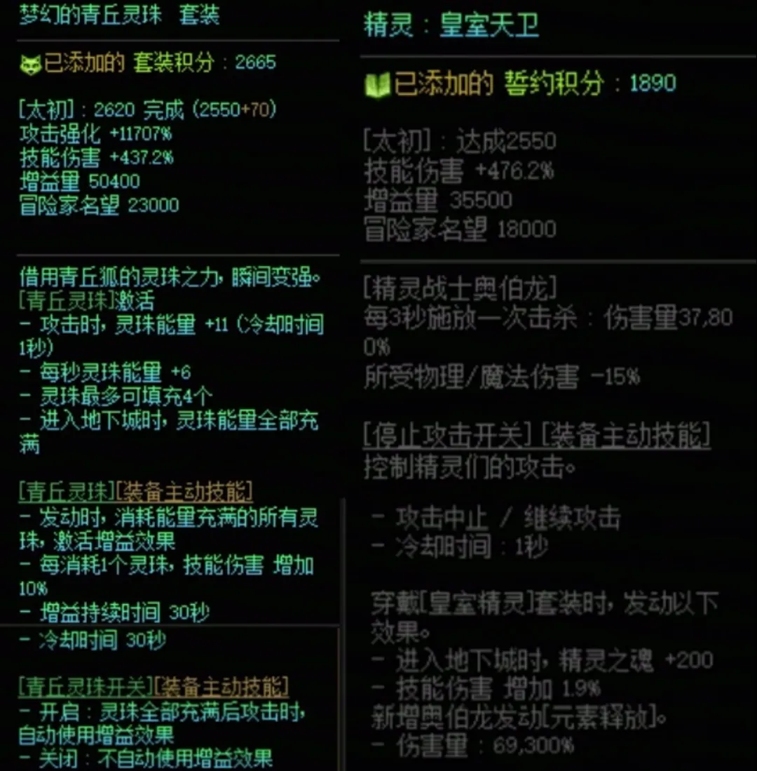 DNF青丘套加精灵国度搭配属性是什么 DNF青丘套加精灵国度搭配属性一览